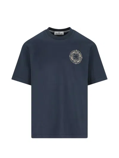 Stone Island Cotton Logo T-shirt In Blue