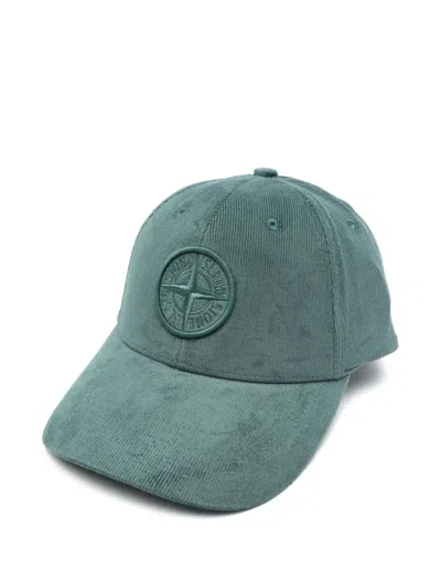 Stone Island Cotton Micro-corduroy Baseball Cap With Adjustable Strap In Blue