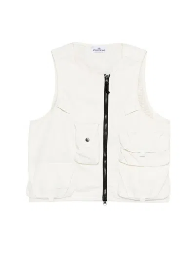 Stone Island Cotton Nylon Micro Ripstop Vest In White