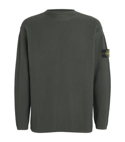Stone Island Sweater With A Polo Neck And Reverse Stitch Details In Gray