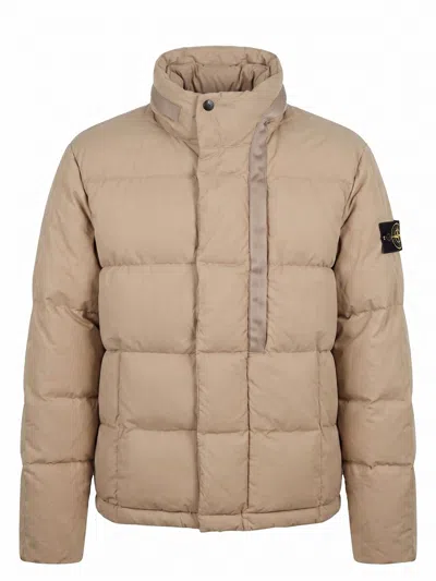 Stone Island Logo-patch Quilted Jacket In Neutral