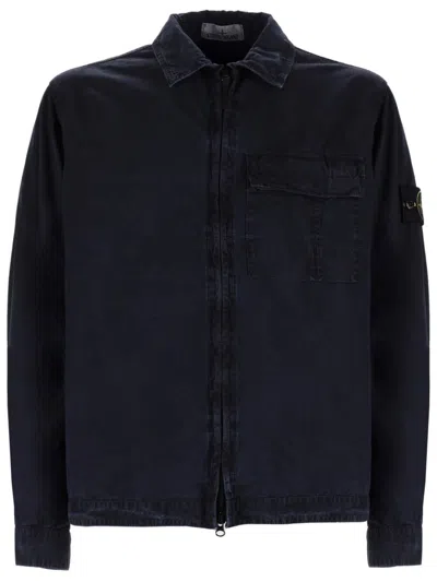 Stone Island Cotton Overshirt In Black