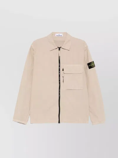 Stone Island Cotton Overshirt Jacket Bellows Pocket In Neutral