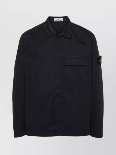 Stone Island Cotton Overshirt With Chest Pocket And Patch Detail In Blue