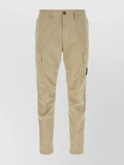 Stone Island Cotton Pant With Belt Loops And Multiple Pockets In Cream