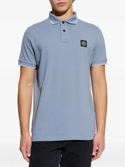Stone Island Light Blue Tipping Rectangular Logo Polo Shirt