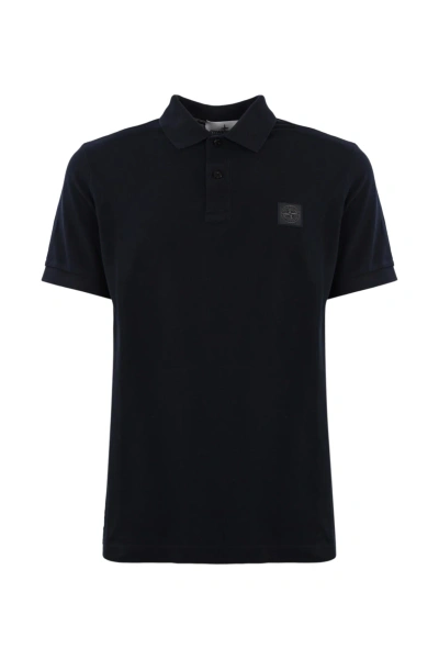 Stone Island Cotton Polo Shirt With 2sc67 Logo In Navy Blue