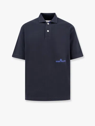 Stone Island Cotton Polo Shirt With Contrasting Profiles In Blue