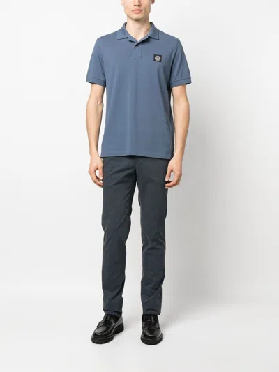 Stone Island Cotton Polo Shirt With Logo In Blue