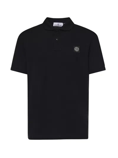 Stone Island Cotton Polo Shirt With Logo In Black