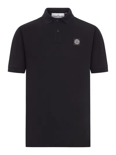 Stone Island Cotton Polo Shirt With Logo Patch In Black