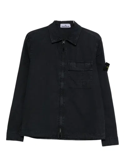 Stone Island Cotton Shirt-jacket Regular Fit With Zip In Black
