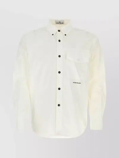 Stone Island Cotton Shirt With Button-down Collar And Chest Pocket In White