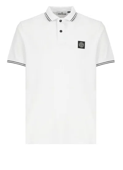 Stone Island Cotton Short Sleeves Polo In White With Logo