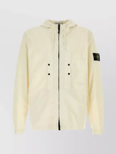 Stone Island Giubbino In Cotone Stretch Avorio Uomo In Neutral