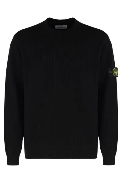 Stone Island Logo Patch Crewneck Knitted Jumper In Black