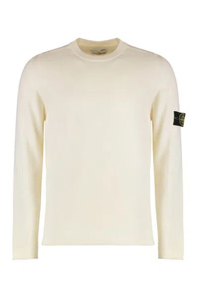 Stone Island Ivory Ribbed Knit Sweater With Crew Neckline In Multi