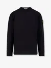 Stone Island Organic Cotton Crew Neck Sweater With English Ribs Knitwear Blue In Black