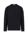Stone Island Organic Cotton Crew Neck Sweater With English Ribs Knitwear Blue In Black