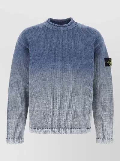 Stone Island Cotton Sweater Gradient Design Ribbed Trims In Blue