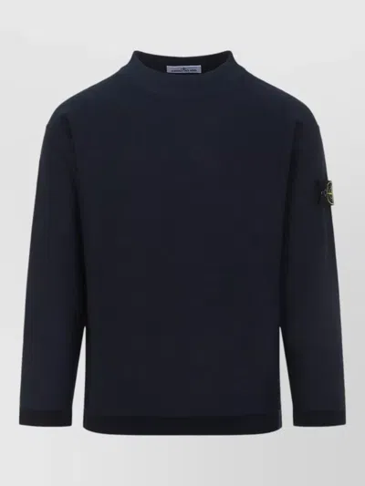 Stone Island Cotton Sweater Long Sleeve Ribbed Trims In Blue