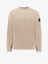 Stone Island Crew Neck Long Sleeve Sweatshirt With Ribbed Cuffs And Hem In Sand