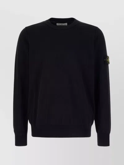 Stone Island Cotton Sweater With Detachable Logoed Label In Blue