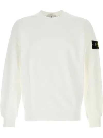 Stone Island Logo-badge Crew-neck Sweatshirt In White