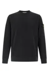 Stone Island Organic Cotton Crew Neck Sweater With English Ribs Knitwear Blue In Black