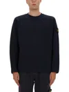 Stone Island Crewneck Sweatshirt With Ribbed Detailing And Logo Patch In Black