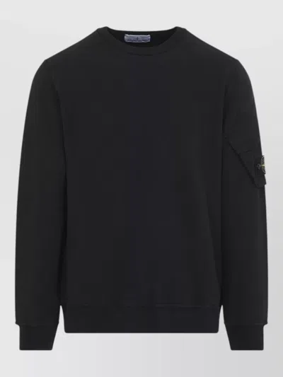 Stone Island Cotton Sweatshirt Crew Neck Utility Pocket In Black