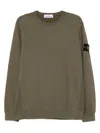 Stone Island Crew Neck Sweater Ribbed Cuffs In Green