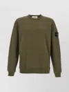 Stone Island Crew Neck Sweater Ribbed Cuffs In Green