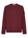 Stone Island Men Burgundy Brushed Organic Cotton Crewneck Sweatshirt In Red
