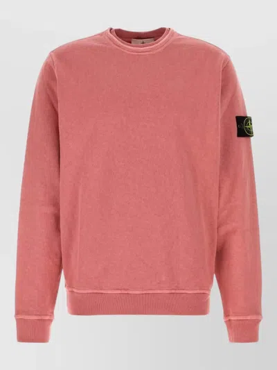 Stone Island Cotton Sweatshirt Ribbed Cuffs Hem In Pink