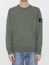 Stone Island Green Crewneck Sweatshirt With Logo Patch On The Sleeve In Cotton Man