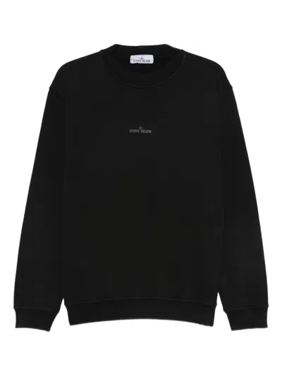 Stone Island Cotton Sweatshirt With Embroidered Logo In Black
