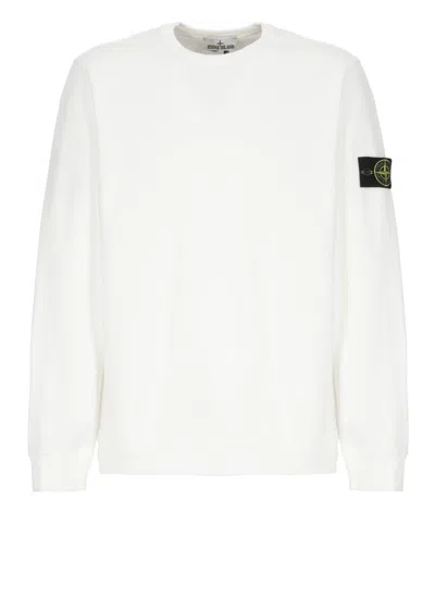 Stone Island Cotton Sweatshirt With Iconic Sleeve Patch In White
