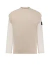 Stone Island Cotton Sweatshirt With Knitted Insert In Neutral