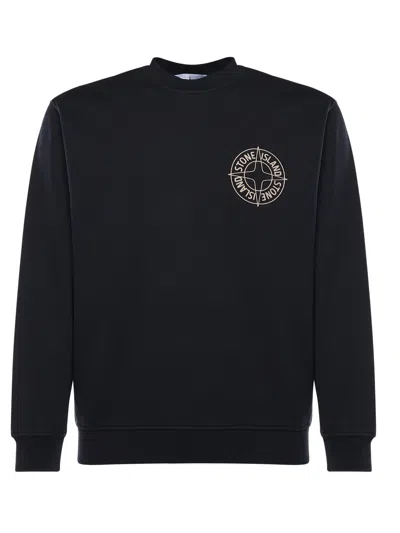 Stone Island Cotton Sweatshirt With Outline Compass Print In Gray
