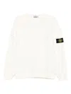 Stone Island Logo Cotton Crewneck Sweatshirt In White