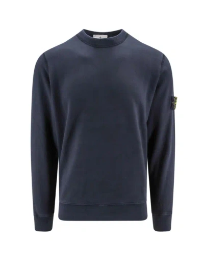 Stone Island Cotton Sweatshirt With Removable Logo Patch In Blue