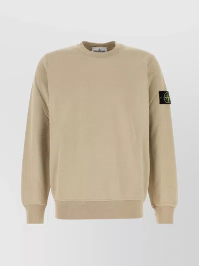 Stone Island Cotton Sweatshirt With Ribbed Cuffs And Hem In Neutral