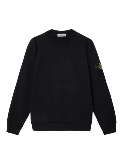Stone Island Cotton Sweatshirt With Side Logo Patch In Black