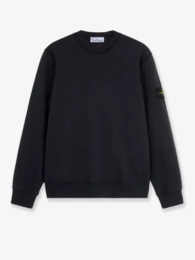 Stone Island Cotton Sweatshirt With Side Logo Patch In Blue