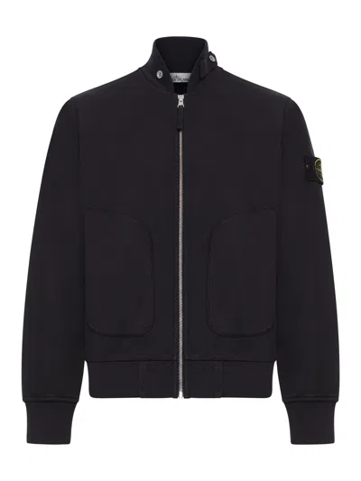 Stone Island Cotton Sweatshirt With Zip In Black