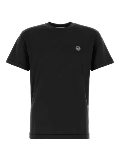 Stone Island Slit Fit Cotton Jersey T-shirt With Patch Logo Clothing In Black