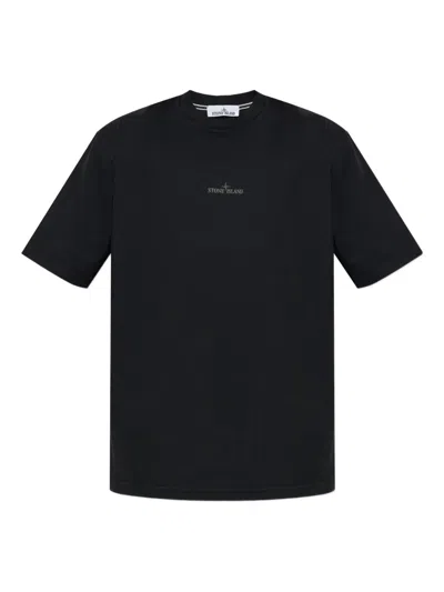 Stone Island Navy Blue Cotton T-shirt With White Logo
