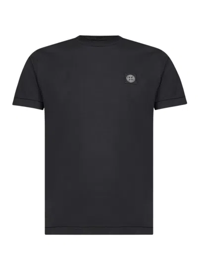 Stone Island Logo Cotton T-shirt In Black