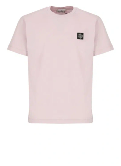 Stone Island Compass Cotton T-shirt In Pink